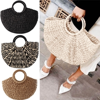 New Women Wicker Handbag Semicircle Bags Totes Beach Straw Woven Rattan Bag Retro Rattan Bag Handknitting