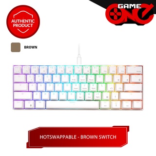 RK Royal Kludge RK61 Dual-Mode RGB 60% Compact 61-Keys Mechanical Keyboard - White [Brown] Hotswap