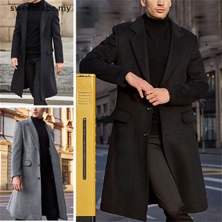 【sweetbabe】 Winter Mens Wool Coat Long Sleeve Woolen Fleece Overcoat Outerwear Long Trench [MY]