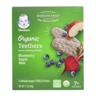 Gerber USA, Organic Teethers, Gentle Teething Wafers, 7+ Months, Blueberry Apple Beet, 12 Packs, 2 W