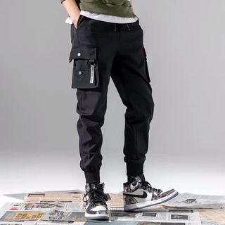 【EI KA】S-5XL Pure color Cargo pants Hong kong style Fashion trousers pocket Long sleeve Pants