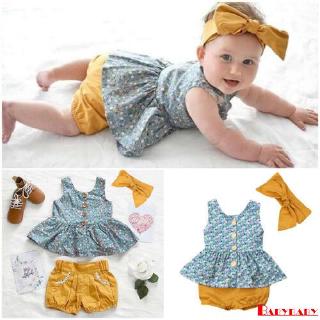 ♛♚♛Infant Newborn Baby Girls Sleeveless Button Floral Tops Dress+ Shorts Outfits Sunsuit