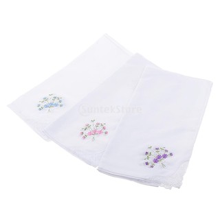 12pcs Women's White Flower Embroidery Cotton Lace Handkerchiefs Hanky #3 (3)