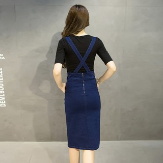 Women Korean Casual Denim Dress Jumpsuit Skirt Midi Dresses (3)