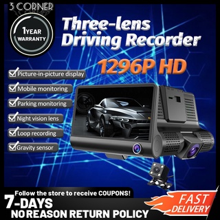 1296P Dash Cam 3 lens Car Driving Recorder Night Vision 24h Parking Monitor Support Dual Lens Front