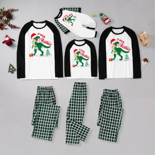 Family Matching Outfits Christmas Pajamas Dinosaur Plaid Print Long-sleeve Parent-Child Clothes Set