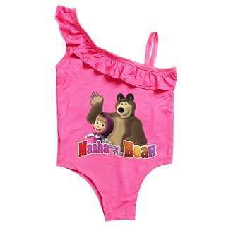 【Hot sale】Masha and the bear swimwear,girl one piece swimsuit cartoon,children swimsuit