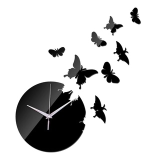 Keimav DIY Acrylic Wall Sticker Mirror Clock (Silver Butterfly)trash bag