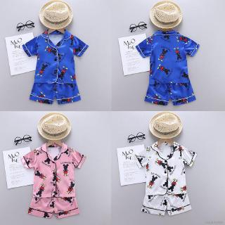 【Superseller】Ready Stock Terno Pajama For Kids Boys Girls Cartoon Print Outfits Set Short Sleeve Blouse Tops+Shorts Sleepwear Pajamas 1-6 Years Old