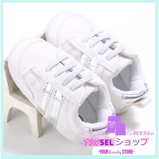 Baby Sneaker Shoes Boys Girls Adorable Newborn Crib Shoe Infant Pre Walker White Silver (1)
