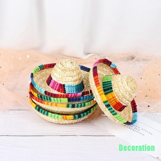 (Decoration) Mini Pet Dogs Straw Hat Sombrero Cat Sun Hat Beach Party Straw Hats Dogs Hat