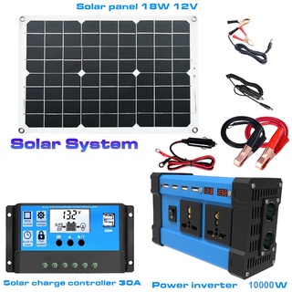 ❤️Solar Inverter Set❤️10,000w Solar Power System Four USB+18W Panels+30A Charging Controller DC 12V To AC 220V With LED Smart Digital Display Electrical Appliance Household Set
