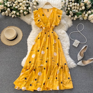 2021 summer sweet dress women high waist v neck sleeveless floral printed dresses korean casual dress