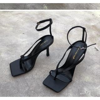 One-strap sandals women's wild flat open-toe sexy thin belt high heels women's stiletto (8)