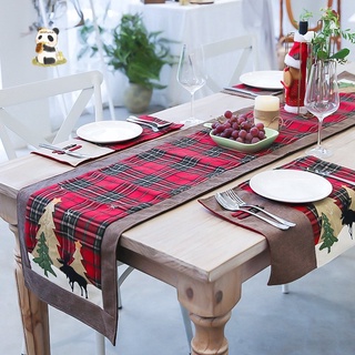 Nordic Christmas cotton and line plaid table runner Christmas decoration restaurant table line