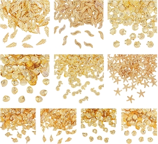 1000pcs Seashells Resin Fillers 10-Style Alloy Epoxy Resin Supplies Starfish Seahorse Resin Accessories Resin Filling Charms for Resin Jewelry Making and Nail Arts - Golden