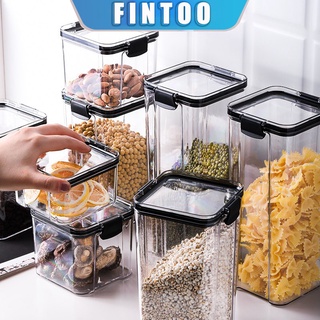 FINTOO Kitchen Food Storage Plastic Jar Container Buckle Closed Square Transparent Sealed Pot