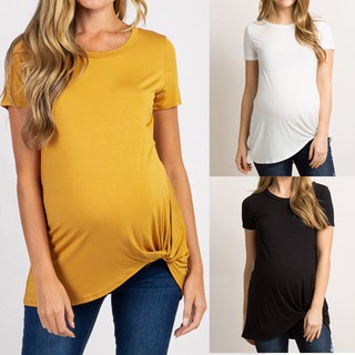 Women's Maternity Short Sleeve Crew Neck Tie Pregnancy T-Shirt (1)