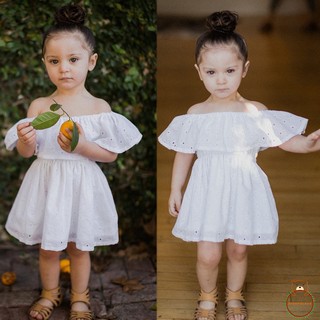 DLD-Toddler Kids Baby Girls White Ruffle Dress Off-shoulder