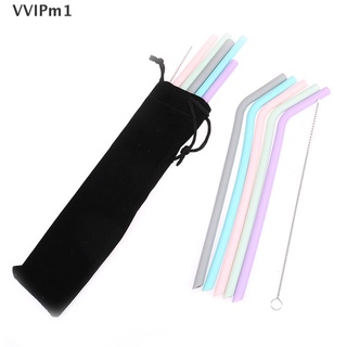 VVPH Reusable Silicone Drinking Straws Set Flexible With Cleaning Brushes Party Parts Fad