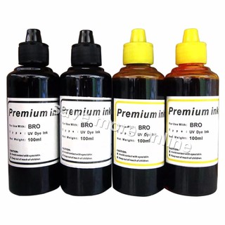 Premium UV Dye Ink compatible w/ Brother Set of 4 (Black/Yellow)