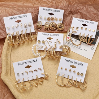 Retro Pearl Butterfly Earring Set Crystal Tassel Oversized Stud Earrings Women Jewelry Fashion Acces