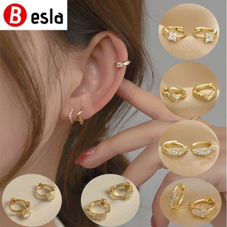 1 Pair 14K Gold-plated Mini Zircon Hoop Earrings Huggie Piercing Earings Cubic Zirconia Cartilage Earring Stainless Steel Ear Stud S925 Earing BESLA