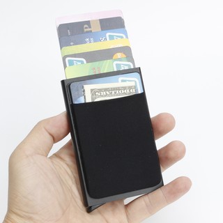 RFID US Ridge Slim Black Carbon Fiber Credit Card Holder Metal Simple Wallet