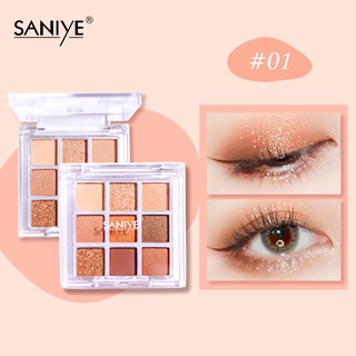 SANIYE 9 Colors Eyeshadow Palette Free Brush Shimmer Waterproof Eyes Shadow Makeup E0925