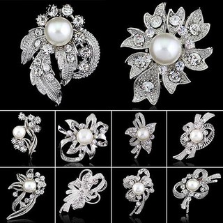 ATH_New Bridal Bouquet Rhinestone Crystal Brooch Pin Silver Pearl Brooches Flower