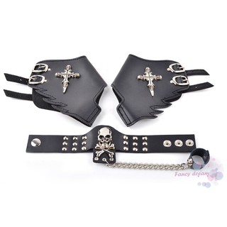 ღFD Punk Design Handmade Gothic Leather Pair Fingerless Glove with Teeth (7)