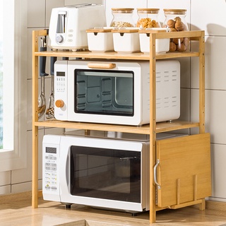 2/3 Tier Bamboo Microwave Shelf Height Adjustable Rack Kitchen Shelf Spice Organizer Kitchen Storage
