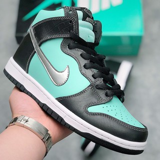 Nike Dunk SB High Diamond Supply Co black and green stitching men's and women's sports board shoes b