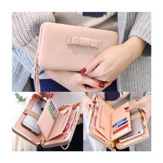 Women Long Card Bowknot Wallet Large Capacity Purse Cellphone Pocket Zip Bag