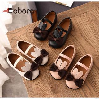 BOBORA Solid Color Princess Girls Anti Slip Soft Sole Bow Leather Shoes