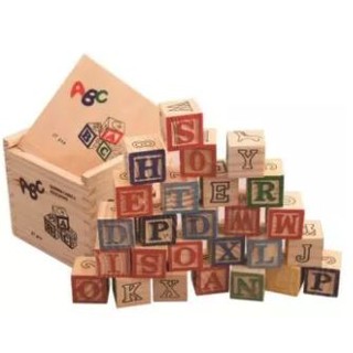 TFL 27pcs ABC Wooden Block Alphabet Stacking Blocks Building Educational Wood Toy Set