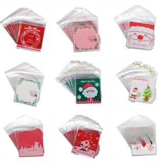 100Pcs Christmas Candy Cookie Gift Bags Plastic Self-adhesive Biscuits Snack Packaging Bags For Xmas