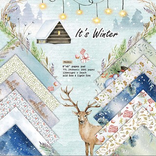 24 Sheets Winter Story Patterned Paper Scrapbooking Pads Origami Art Background Paper Card Making DIY Scrapbook Craft Christmas