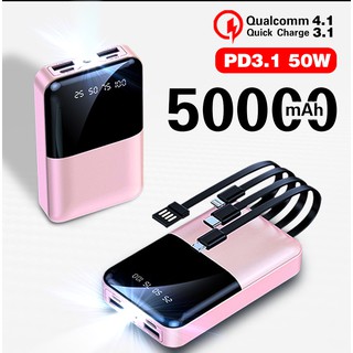 50000mAh Power Bank Built in 4 cables Fast Charging Dual Output PowerBank Portable Digital Display