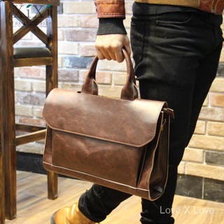 【New】【Ready stock】Crazy Horse leather handbag men s Korean-style shoulder bag messenger bag fashi