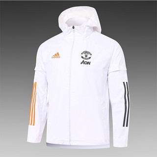 【Hot sale】Manchester United cold training windbreaker hooded 2021 new white outdoor sportswear jacke