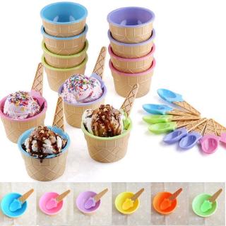 Ice Cream Cup Design Plastic Bowl with Spoon Birthday Party