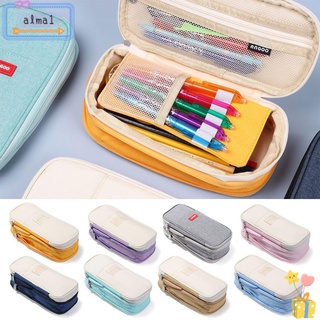 ALMA Large Capacity Canvas Pencil Case Office Zip Stationery Pouch Pen Bag School College Double Layer Student Organizer/Multicolor