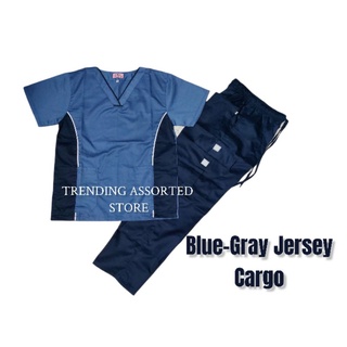 Scrub Suit Set Blue-Gray Jersey Cargo Lacoste Cotton Fabric