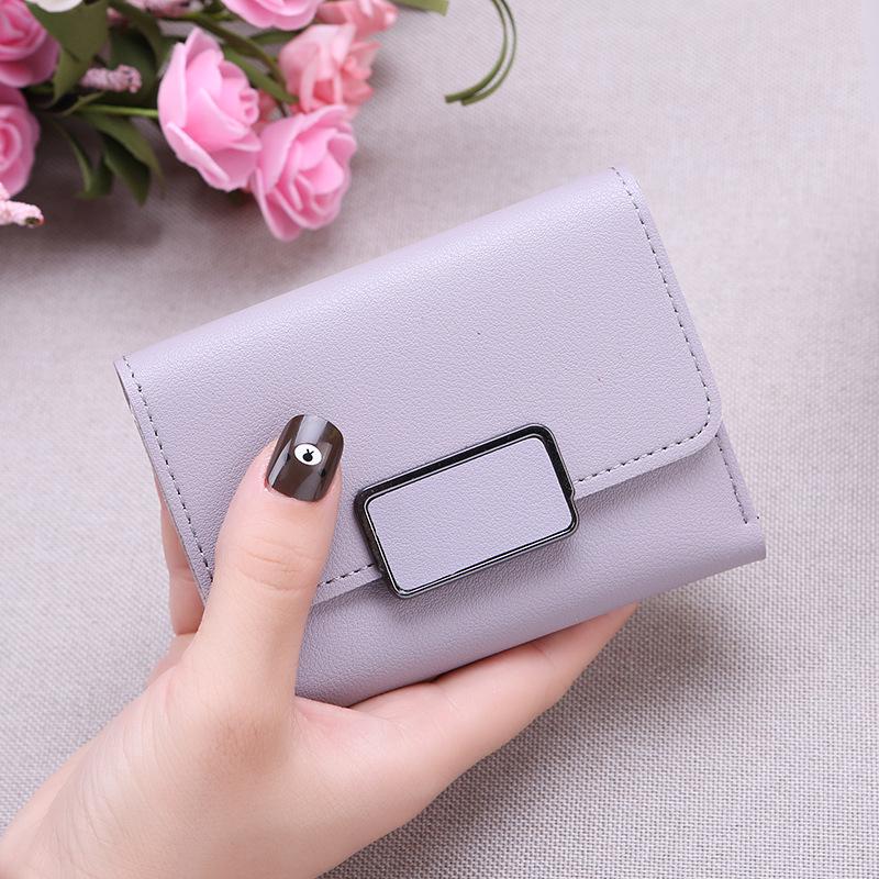 New wave simple square decoration fashion lychee pattern solid color tri-fold short wallet (1)