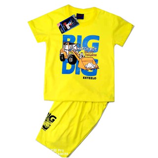 Infants Kids Truck Print for Boy Cotton Fashion Short Sleeve T-Shirt Terno (Tshirt and Short)