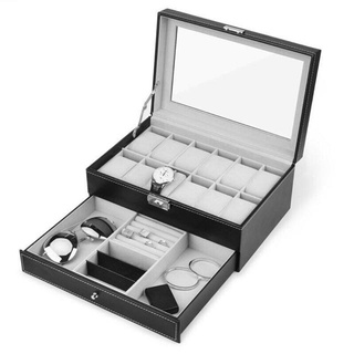 ✙☃♤12 Grid Slots Double Layer Leather Watch Jewelry Display Storage Organizer Case Box