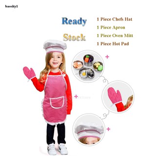 [BAOSITY1] Complete Kids Cooking and Baking Set - 4 Pcs Includes Apron & Chef Hat, Oven Mitt , Hot Pad for Toddler Dress Up Chef Costume Career Role Play