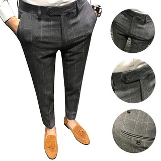 【28 to 34 Waistline】Men's slim fit mens British style Korean slacks for men checkered casual pants business formal pants