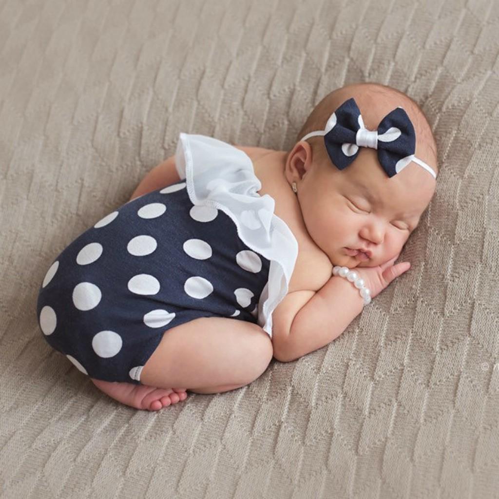 Newborn Polka Dot Romper Photo Props Set Cotton Outfits